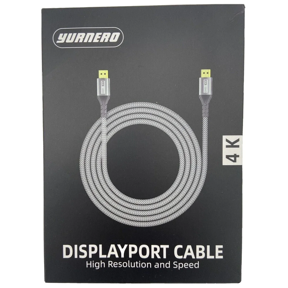 4K UHD DisplayPort Cable 6ft Braided High-Speed Yurnero NEW in Box